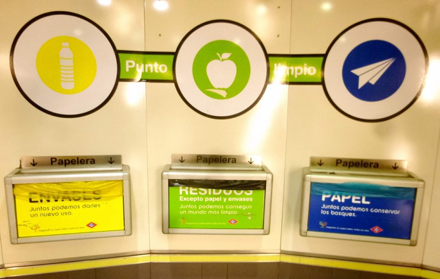 Recycling points inside a Madrid metro station