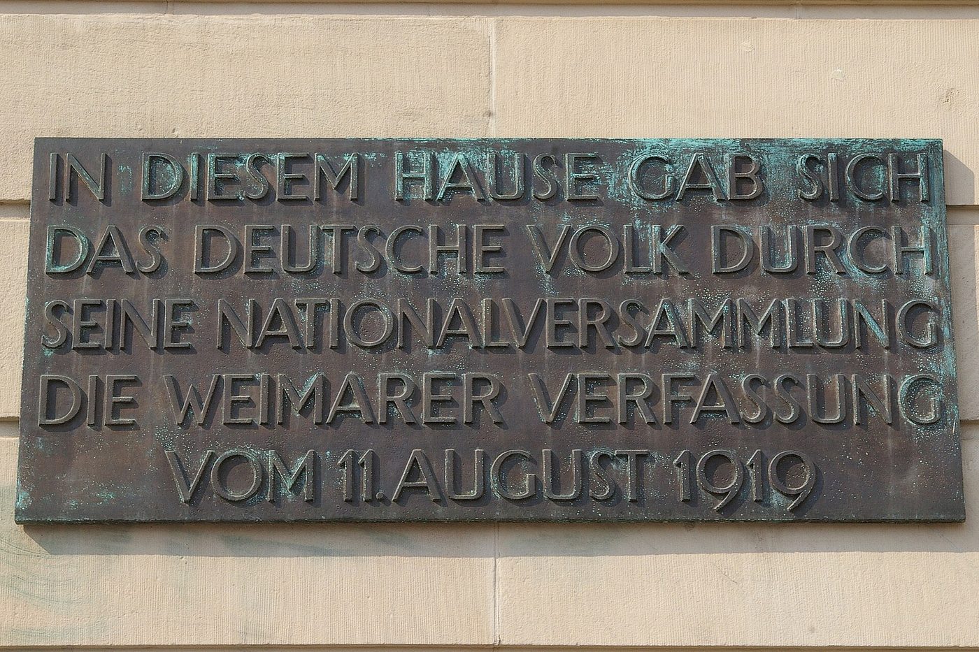 A plaque in Weimar remembering the Weimar Constitution of 11 August 1919