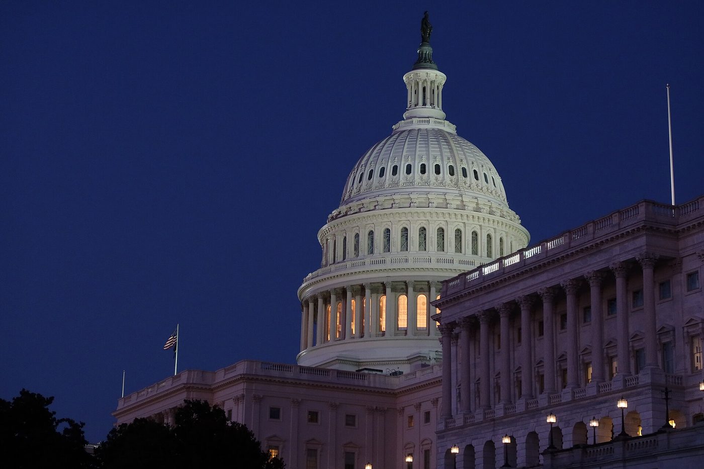 The dome of the Capitol at night, where Congress meets